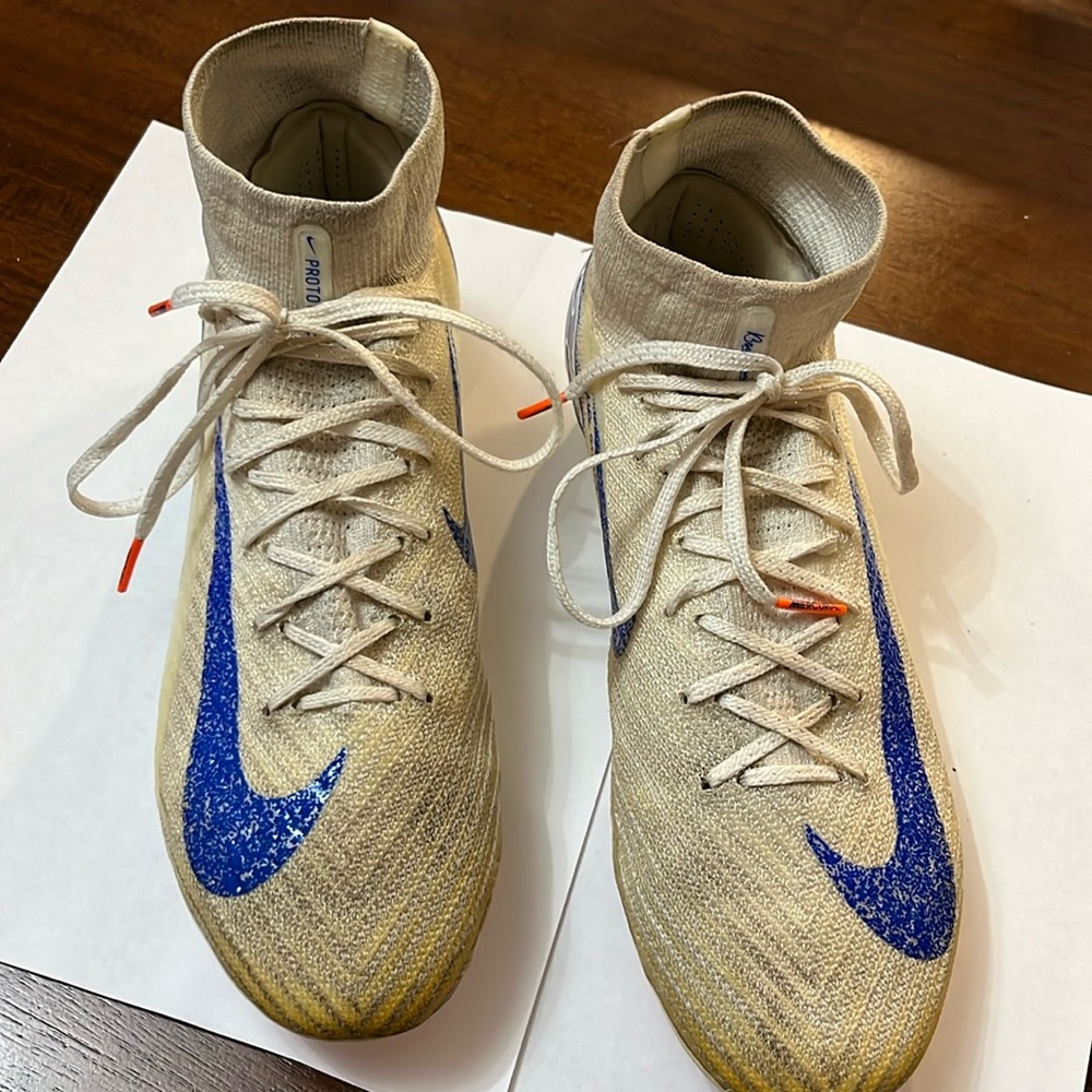 Nike Mercurial Zoom Superfly 10 Elite Firm Ground Cleats-White/Racer Blue  Sz 6Y